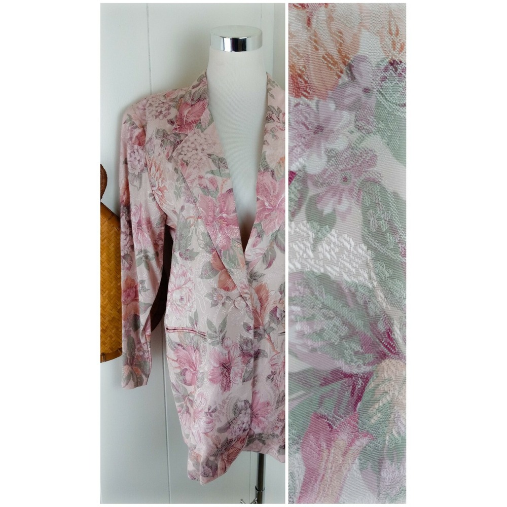 Michael K Co. Tapastry Pink Floral Paisley One Button Blazer Jacket Silky Size M